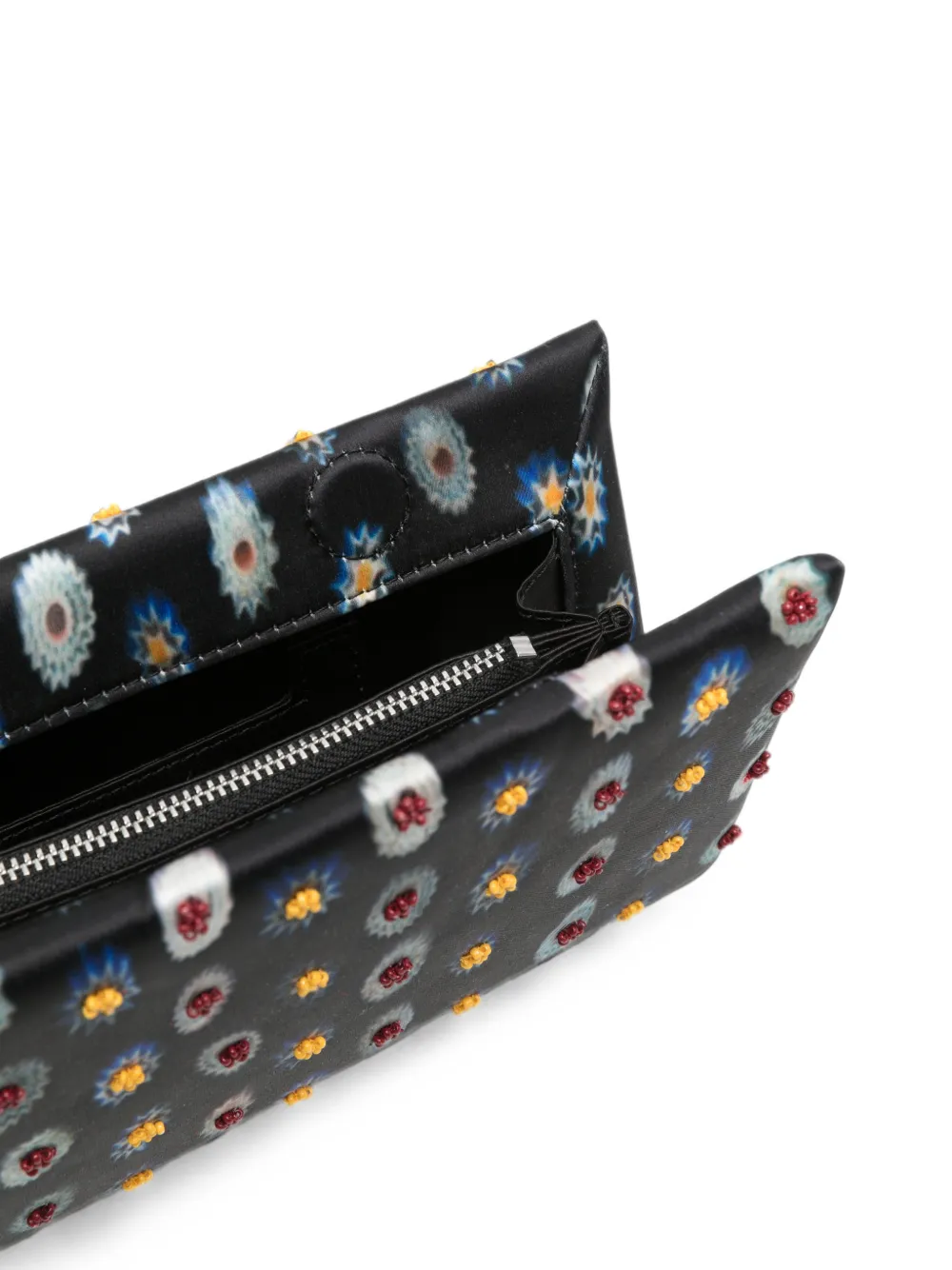 STAUD Muse bead-embellished ikat-print clutch bag Zwart