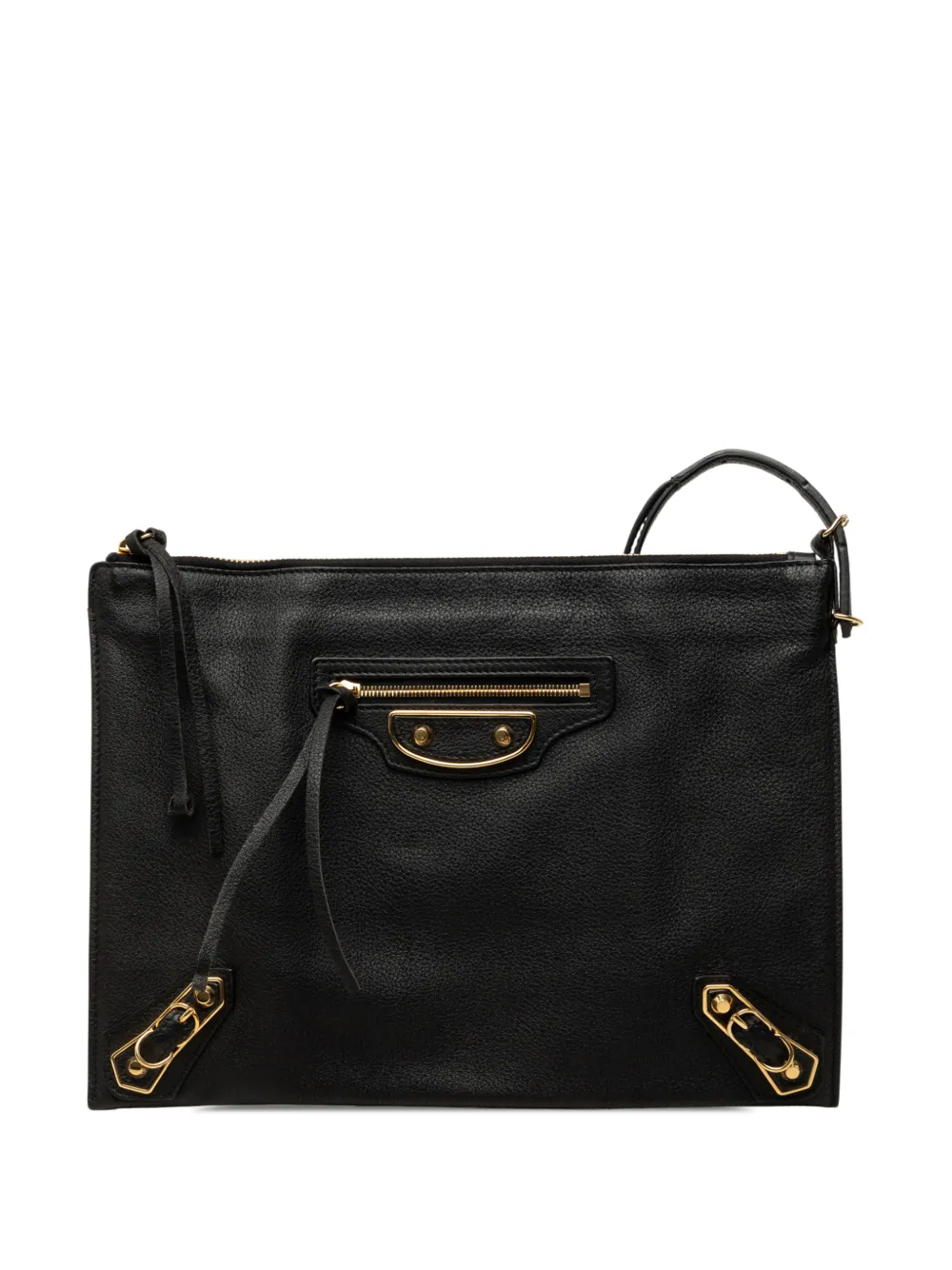 Balenciaga Pre-Owned 2015 Papier Clutch aus Ziegenleder im Metallic-Look mit Handgelenkschlaufe - Schwarz