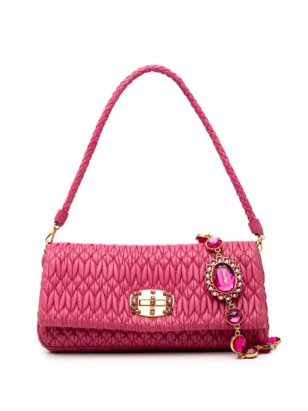 Miu Miu Pre-Owned 2010-2026 Matelasse Nappa Crystal Chain satchel - Rosa