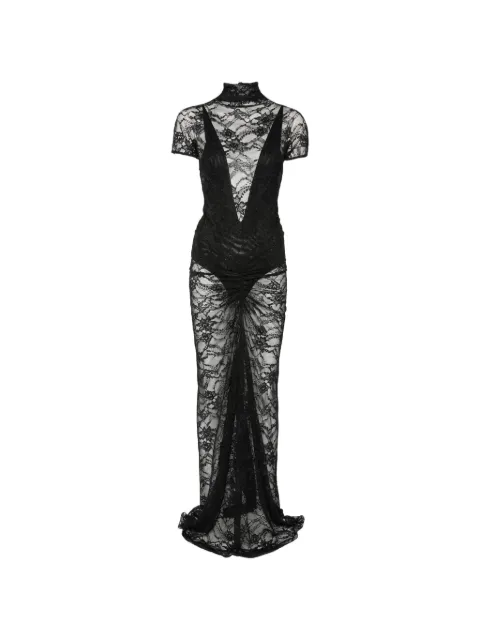 THE ANDAMANE Palma lace-overlay ruched-detail maxi dress