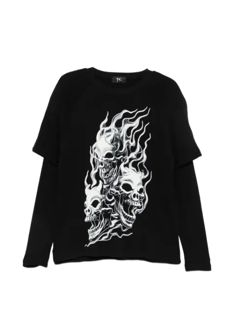 THUG CLUB skull-print layered-sleeve sweatshirt