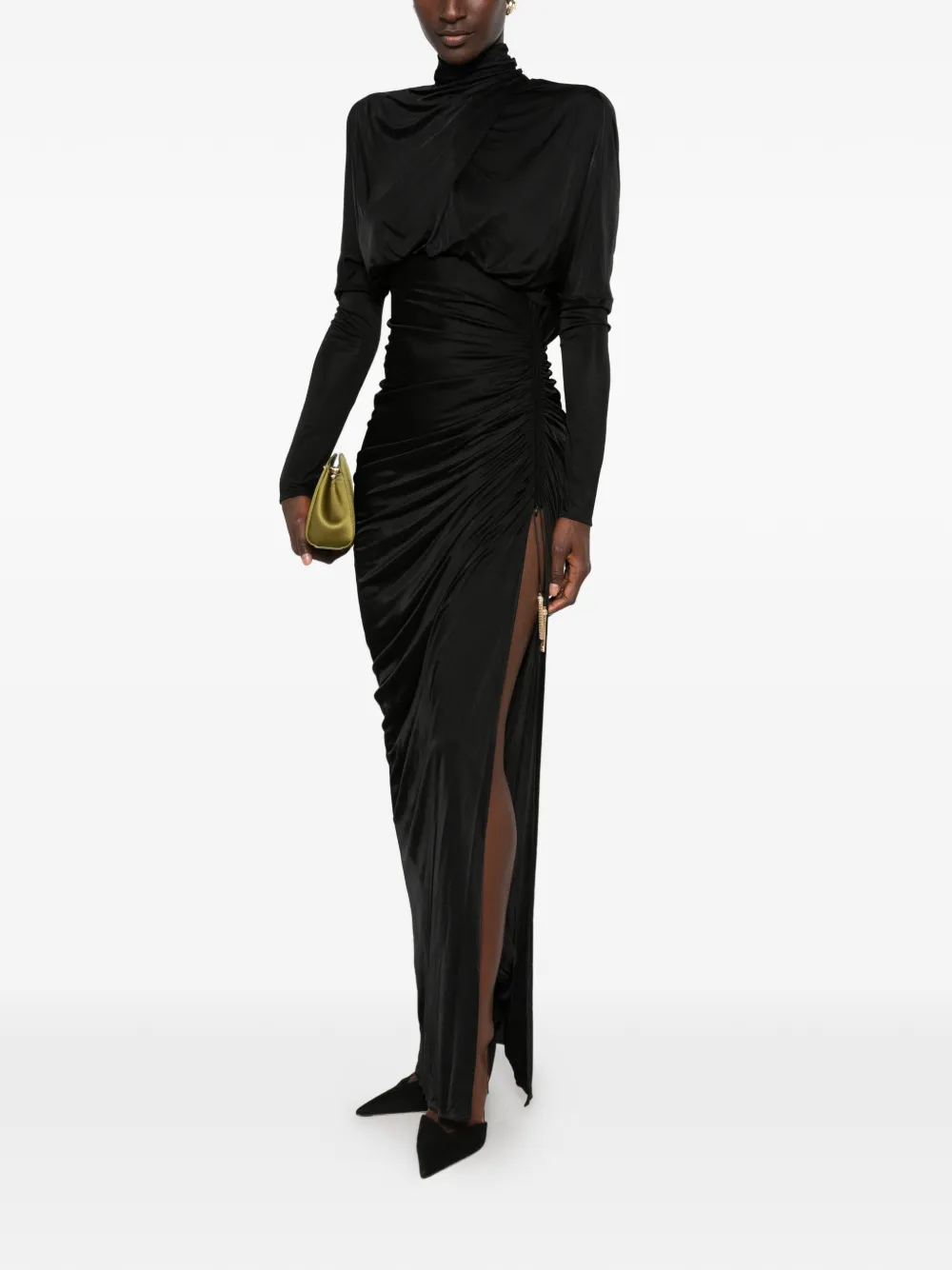 Balmain gathered open-back maxi dress Zwart
