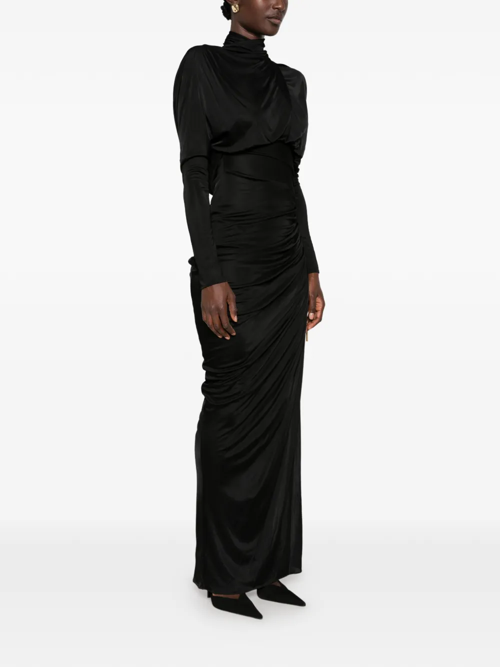 Balmain gathered open-back maxi dress Zwart