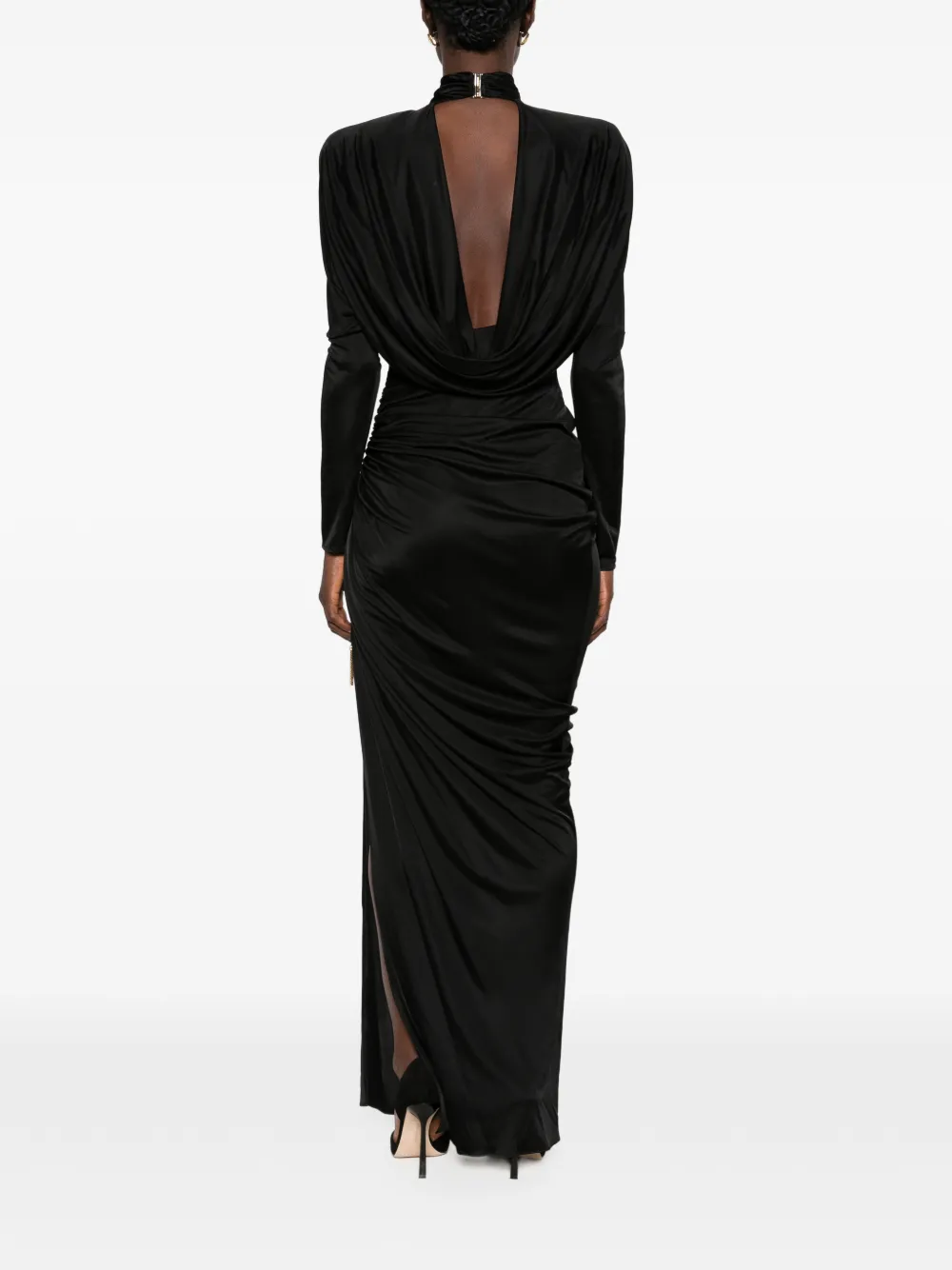 Balmain gathered open-back maxi dress Zwart