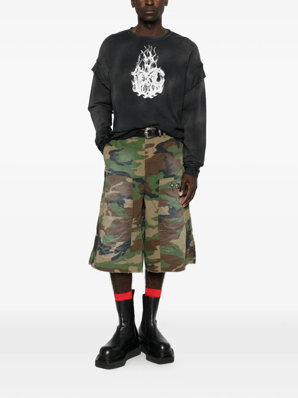 THUG CLUB Shorts met camouflageprint Groen