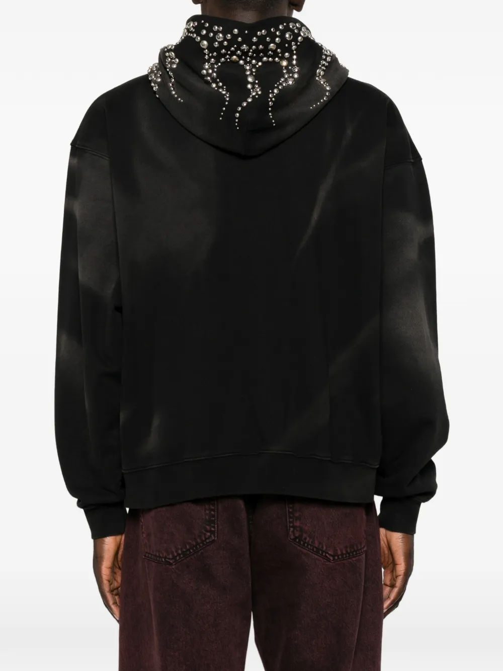 THUG CLUB Hoodie met doodskop-print en verfraaid met studs Zwart