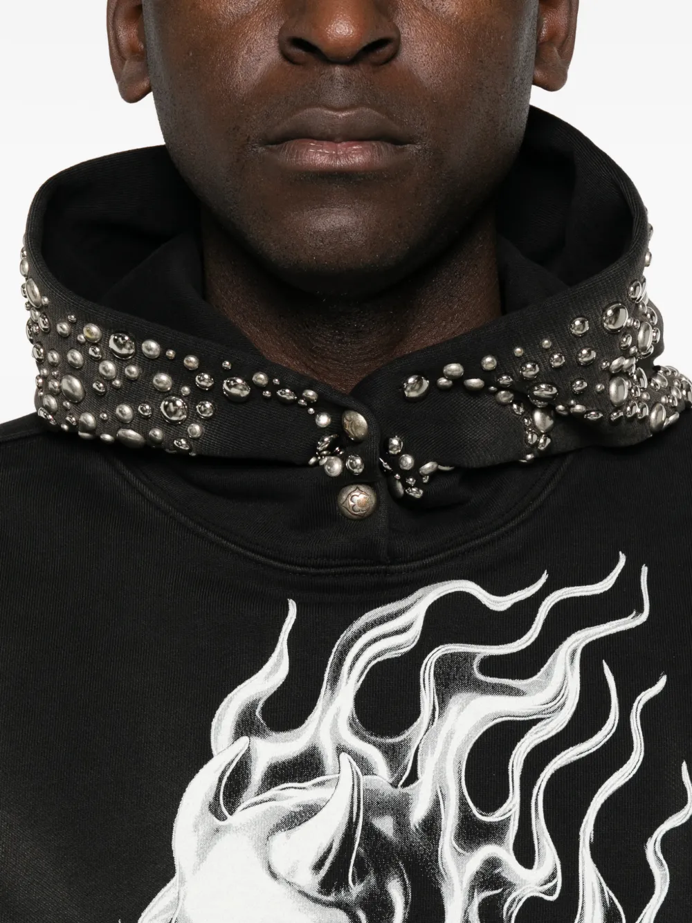THUG CLUB Hoodie met doodskop-print en verfraaid met studs Zwart