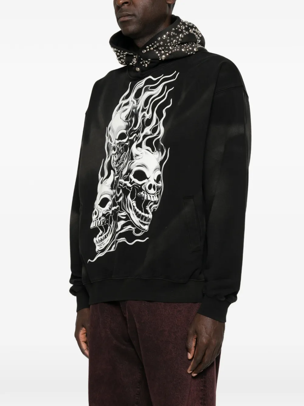 THUG CLUB Hoodie met doodskop-print en verfraaid met studs Zwart