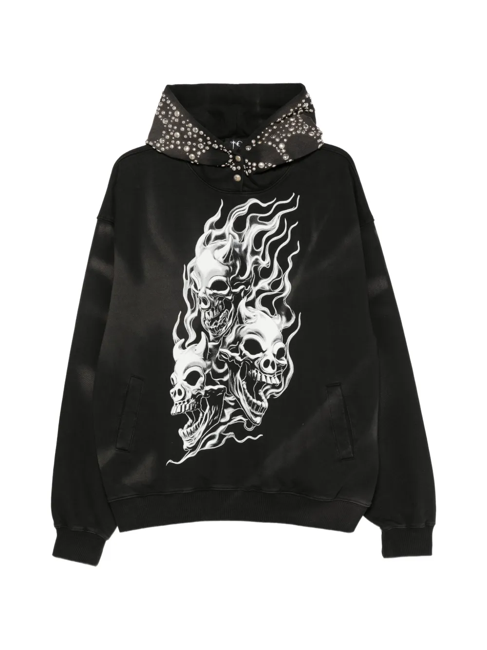 THUG CLUB skull-print stud-embellished hoodie - Black