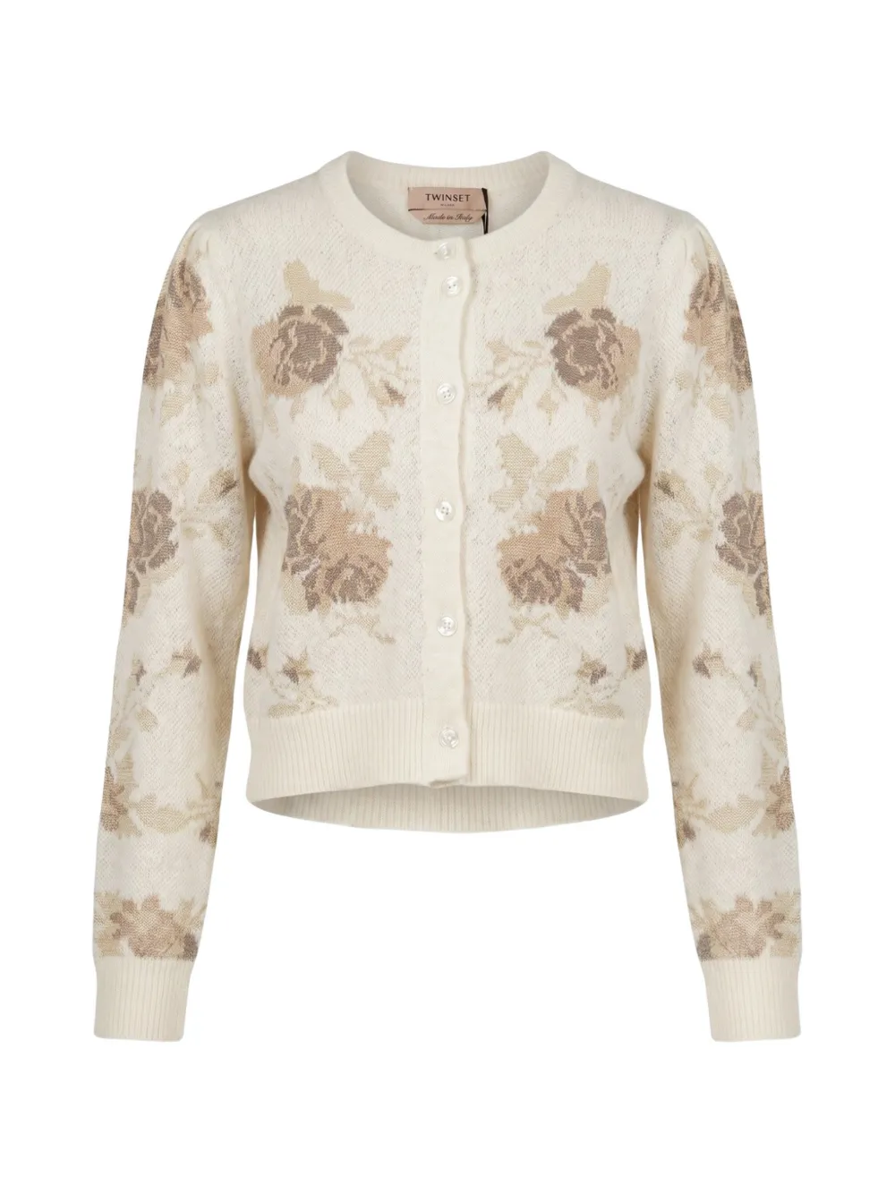 TWINSET floral-jacquard puff-sleeve cardigan - Neutrals