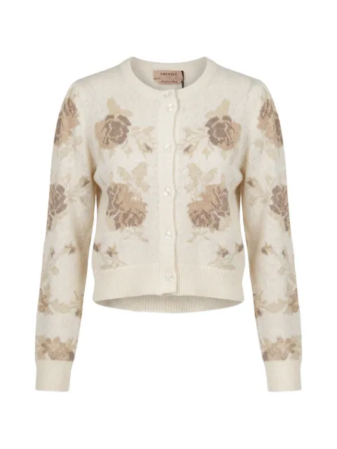 TWINSET floral-jacquard puff-sleeve cardigan
