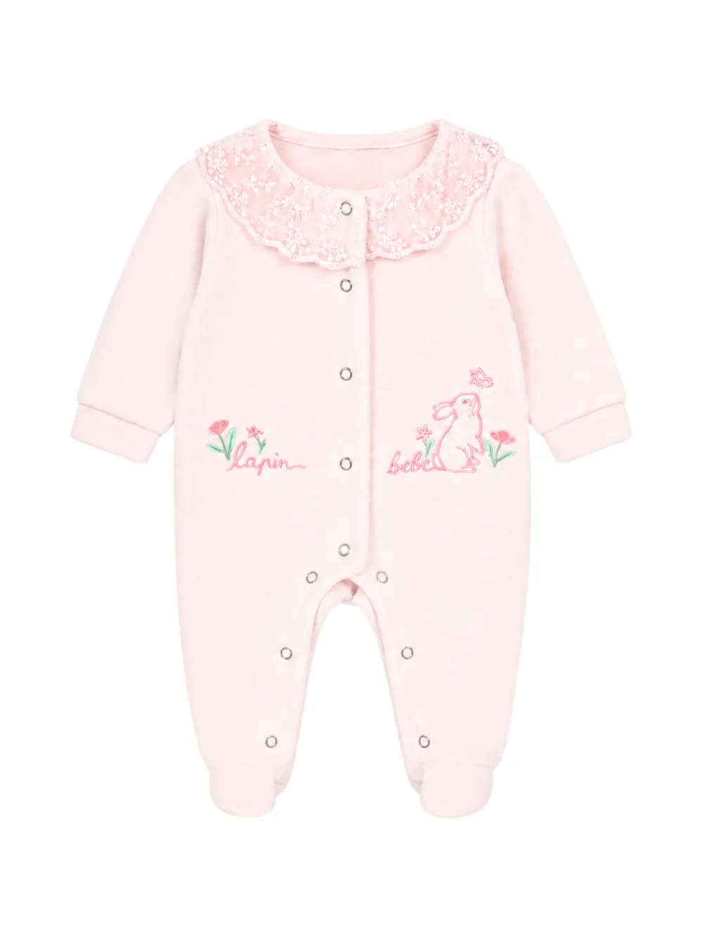 Lapin House pyjama brodé à col en dentelle - Rose Lapin House pyjama brodé à col en dentelle - Rose