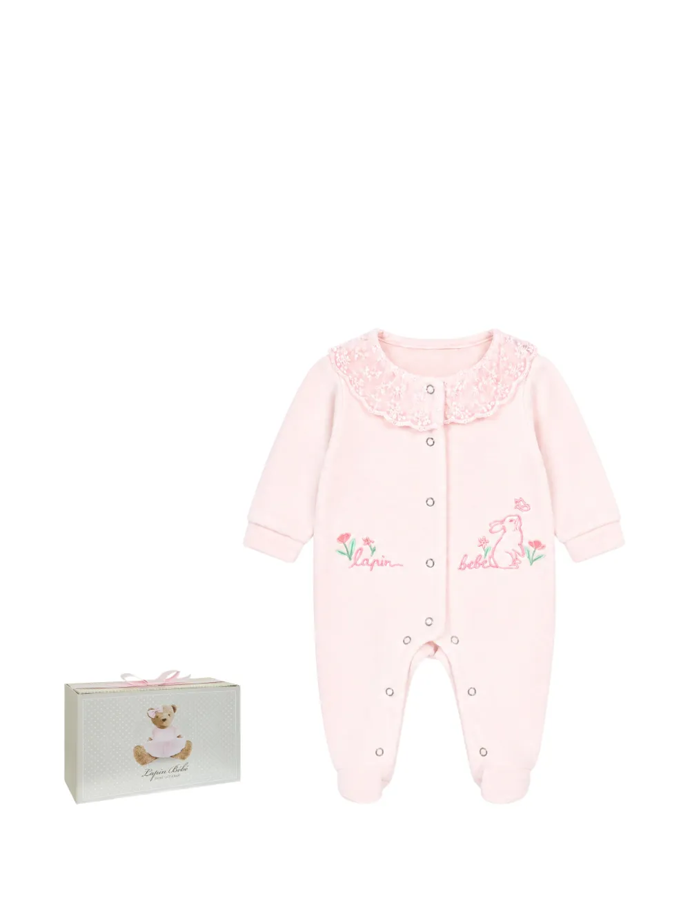 Lapin House Pyjama met kanten kraag en borduurwerk Roze