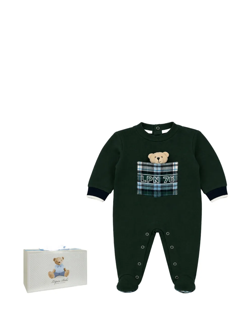 Lapin House Body met ruit-print en teddybeer-print Groen