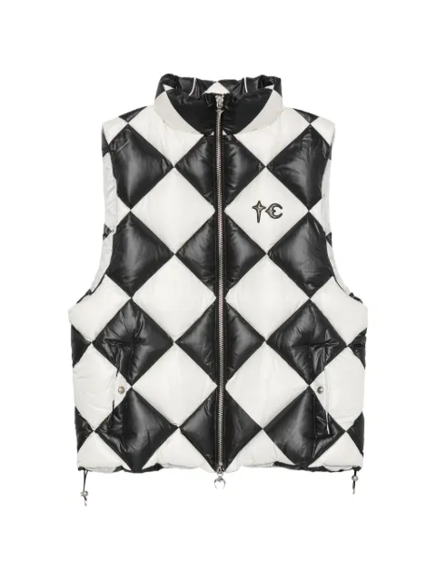 THUG CLUB check-print puffer gilet