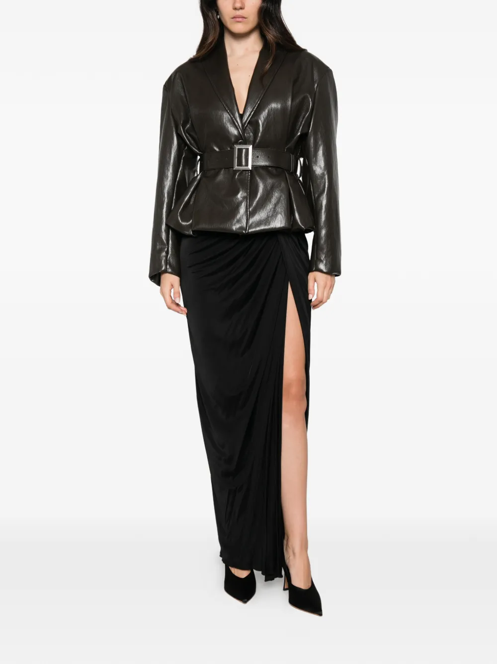Balmain draped side-slit skirt Zwart