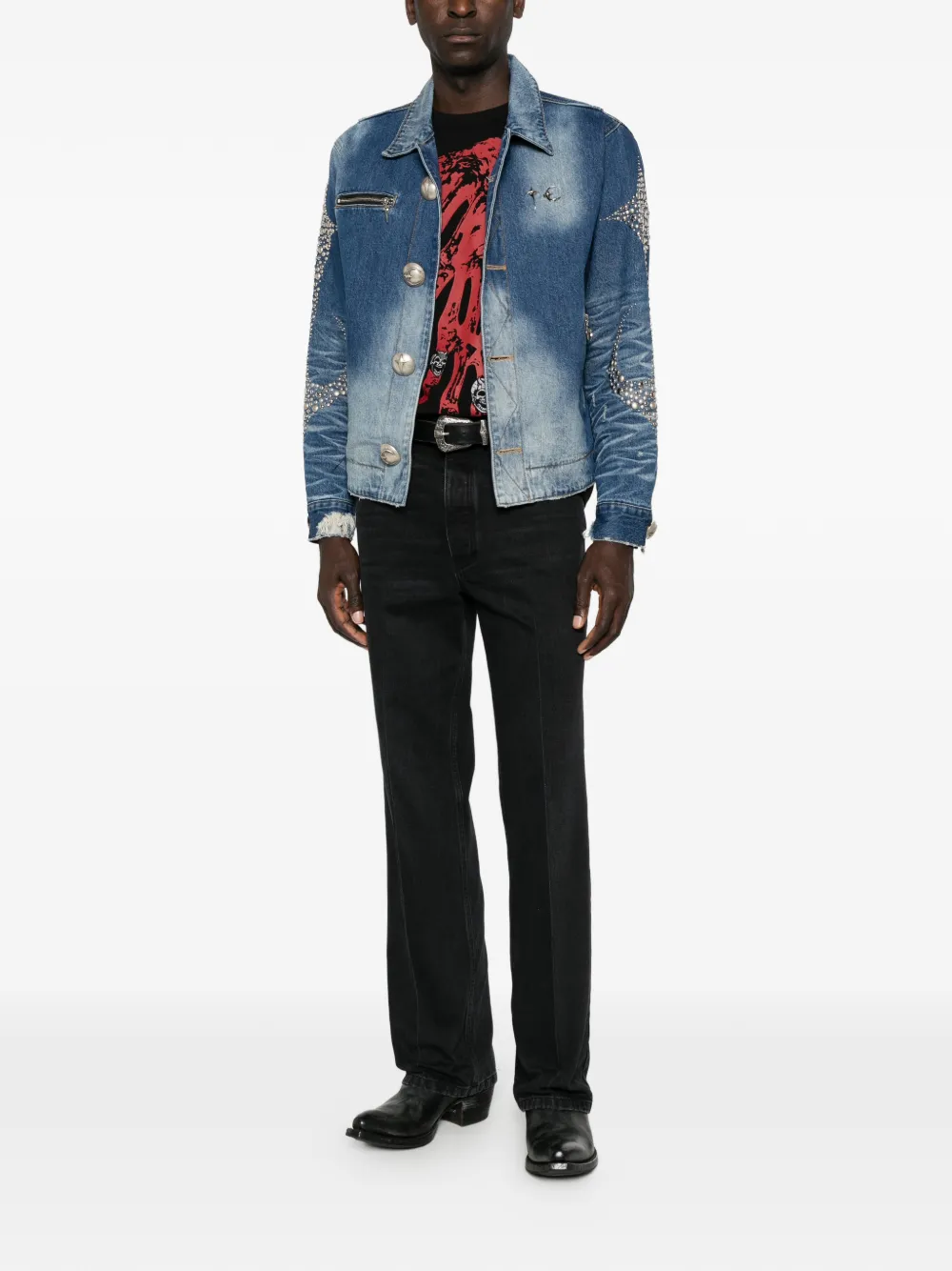 THUG CLUB Denim jack met studs en vervaagd effect Blauw