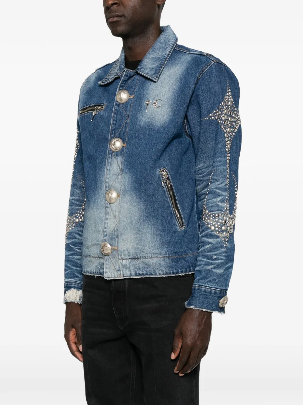 THUG CLUB Denim jack met studs en vervaagd effect Blauw
