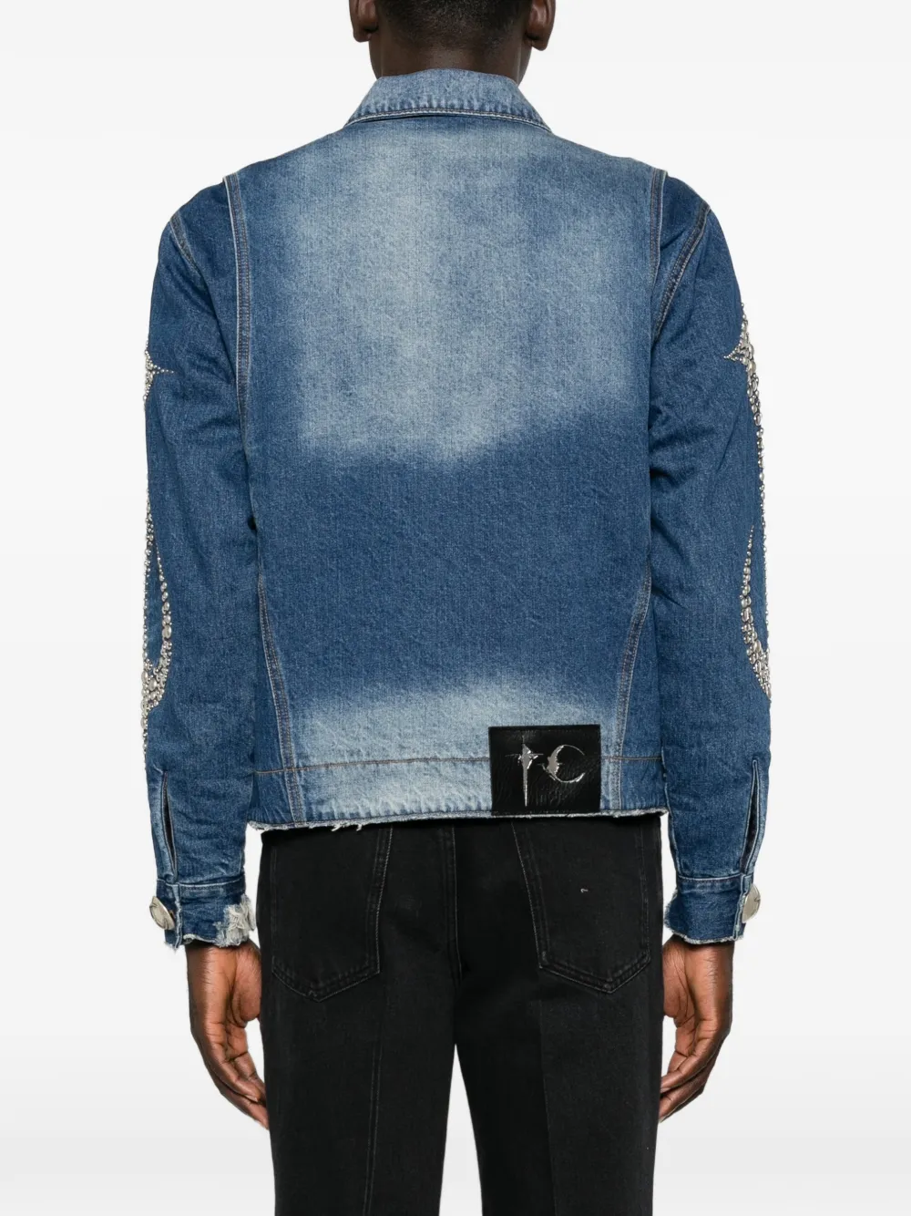 THUG CLUB Denim jack met studs en vervaagd effect Blauw