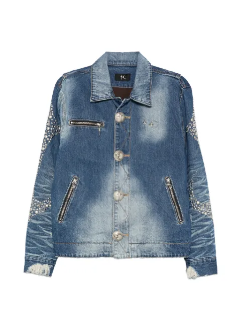 THUG CLUB studded faded denim jacket