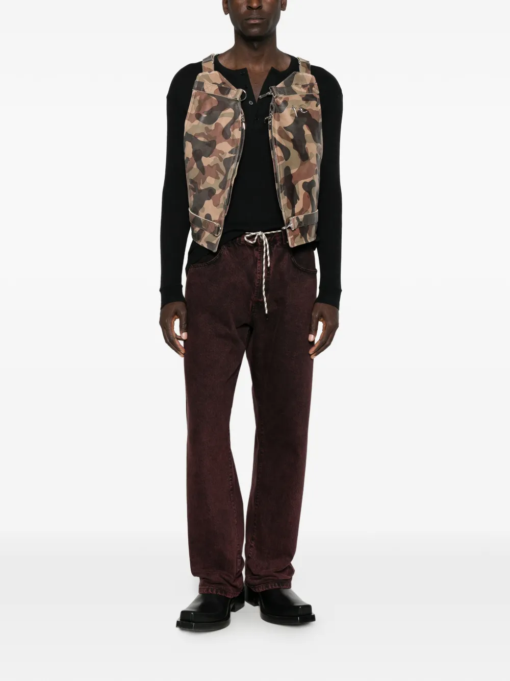 THUG CLUB Leren bodywarmer met camouflageprint Beige