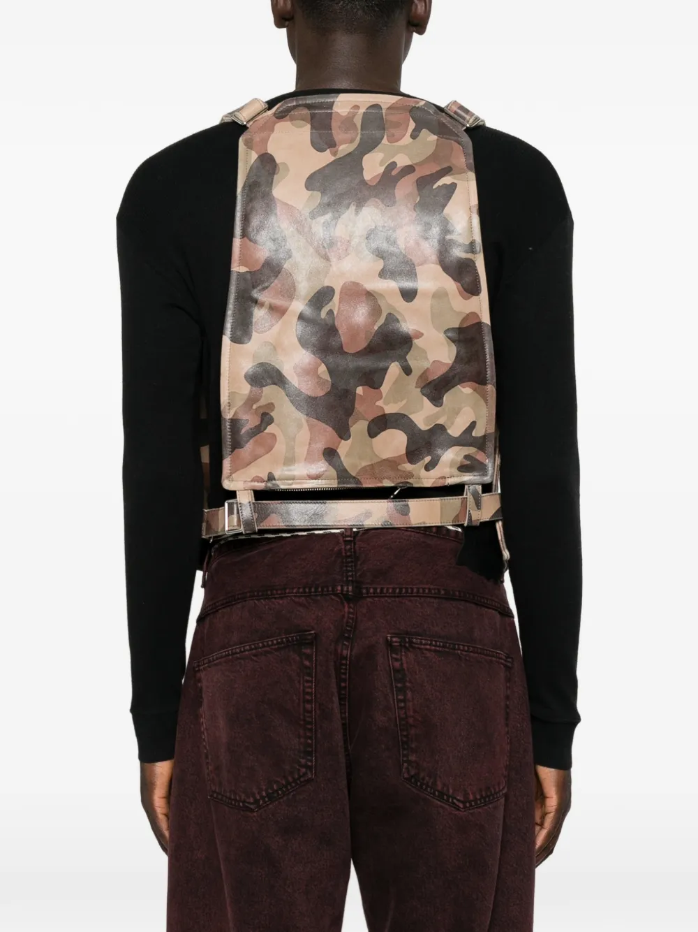 THUG CLUB Leren bodywarmer met camouflageprint Beige