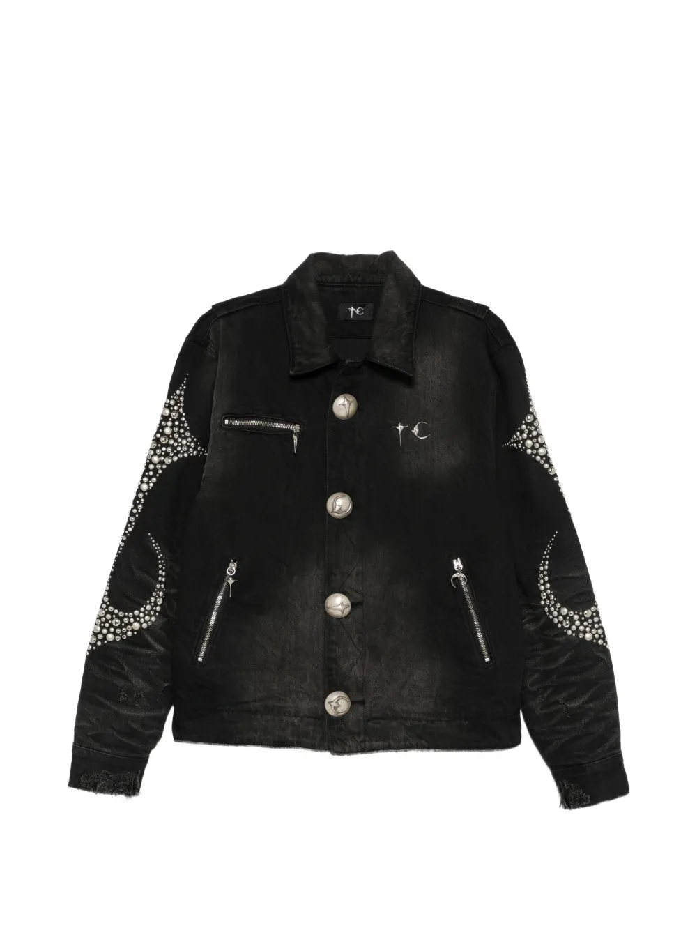 THUG CLUB stud-embellished denim jacket - Nero