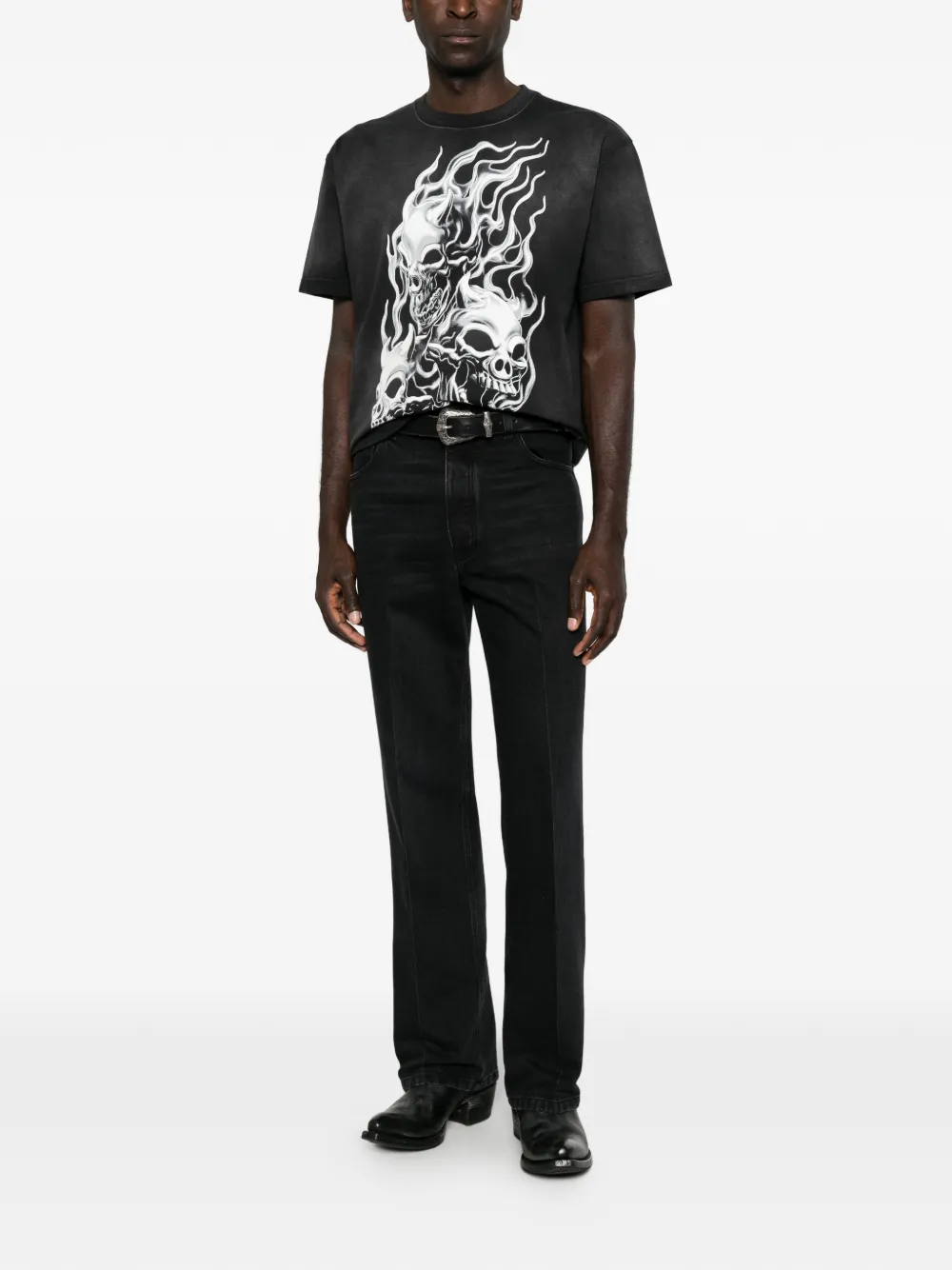 THUG CLUB T-shirt met doodskopprint Zwart