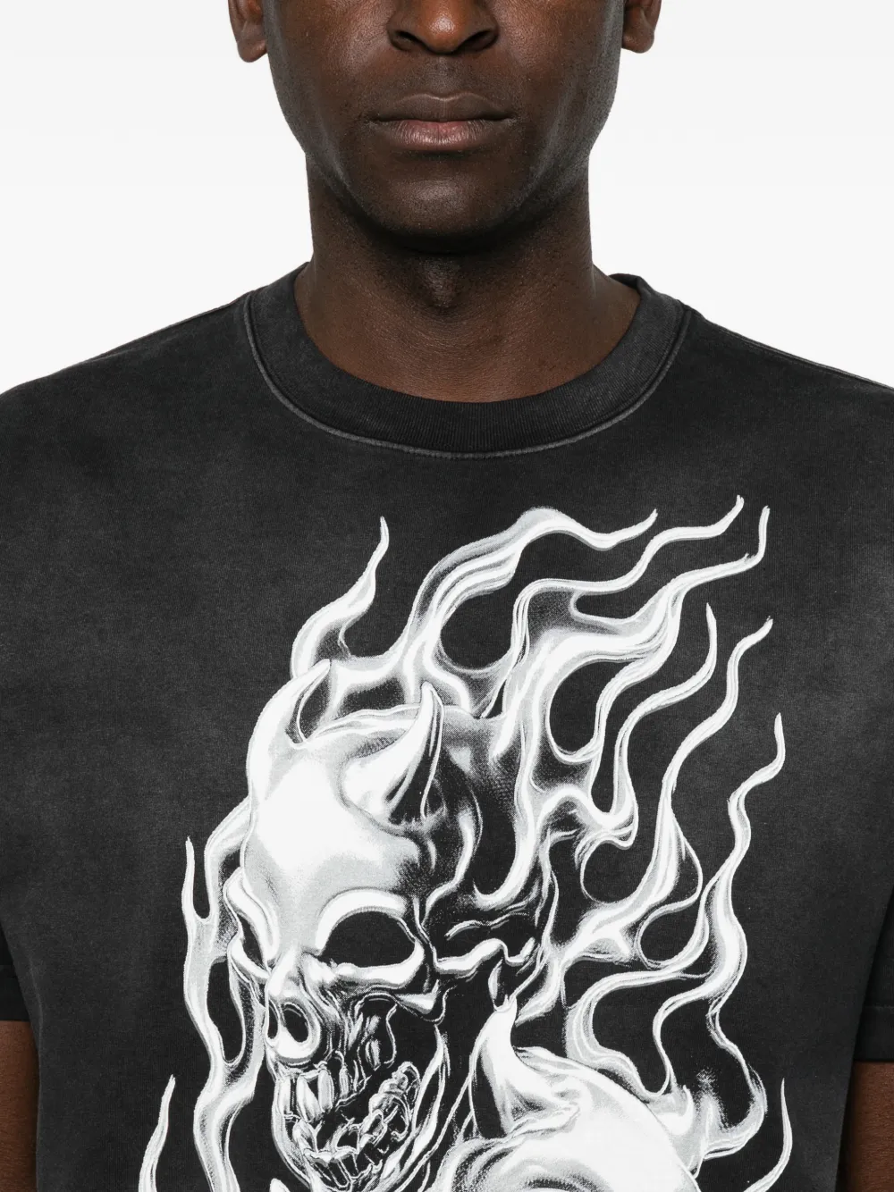 THUG CLUB T-shirt met doodskopprint Zwart