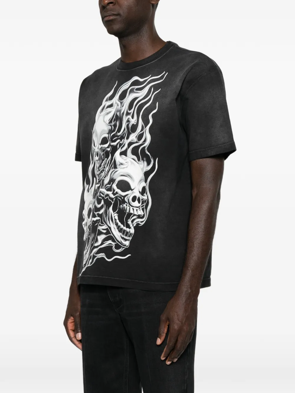THUG CLUB T-shirt met doodskopprint Zwart