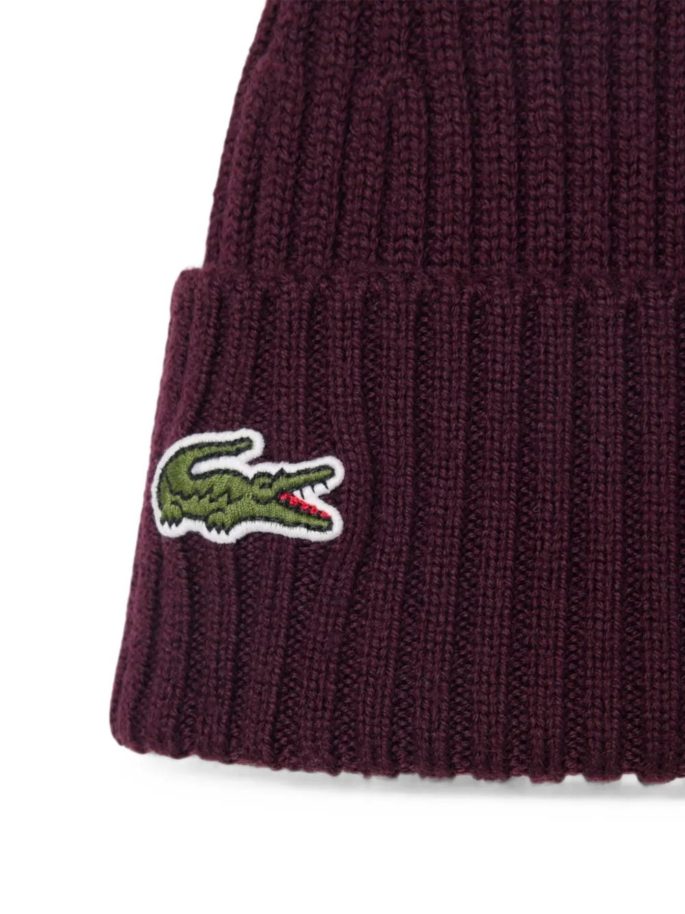 Lacoste Ribgebreide muts met logopatch Rood