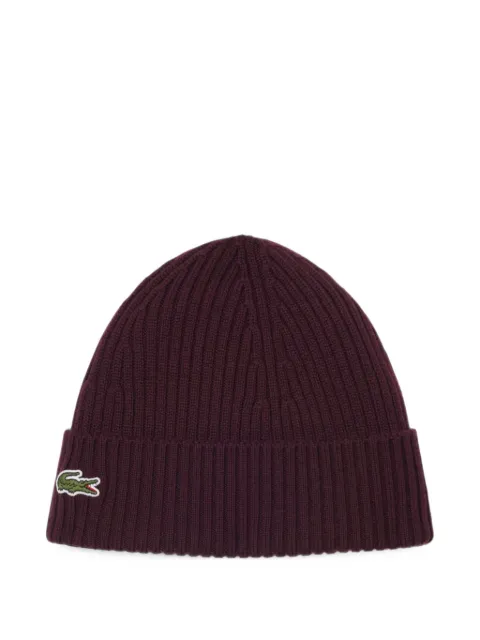 Lacoste logo-patch ribbed-knit beanie hat