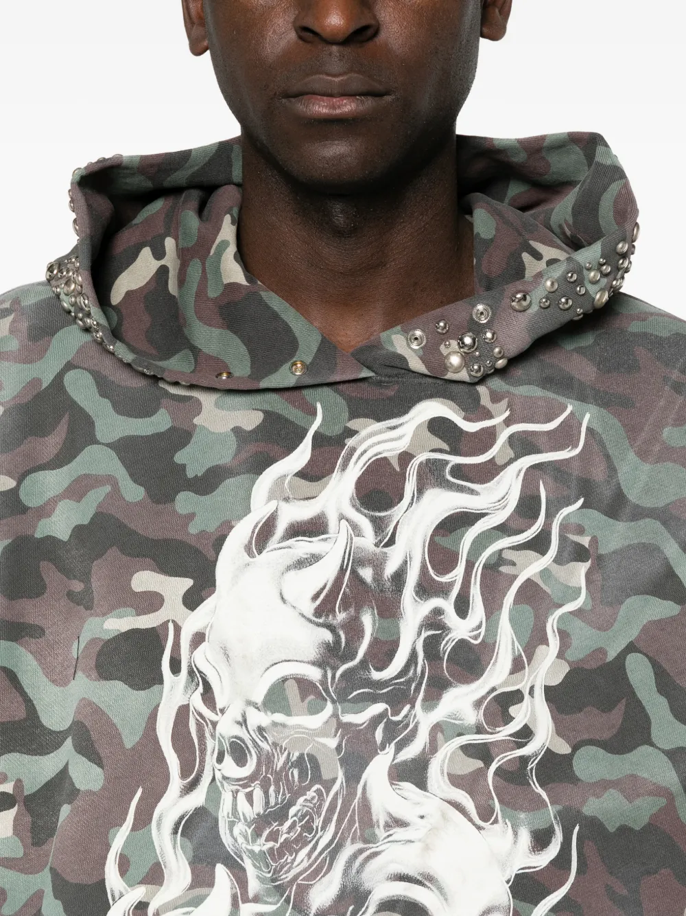 THUG CLUB Hoodie met doodskopprint en camouflageprint Groen