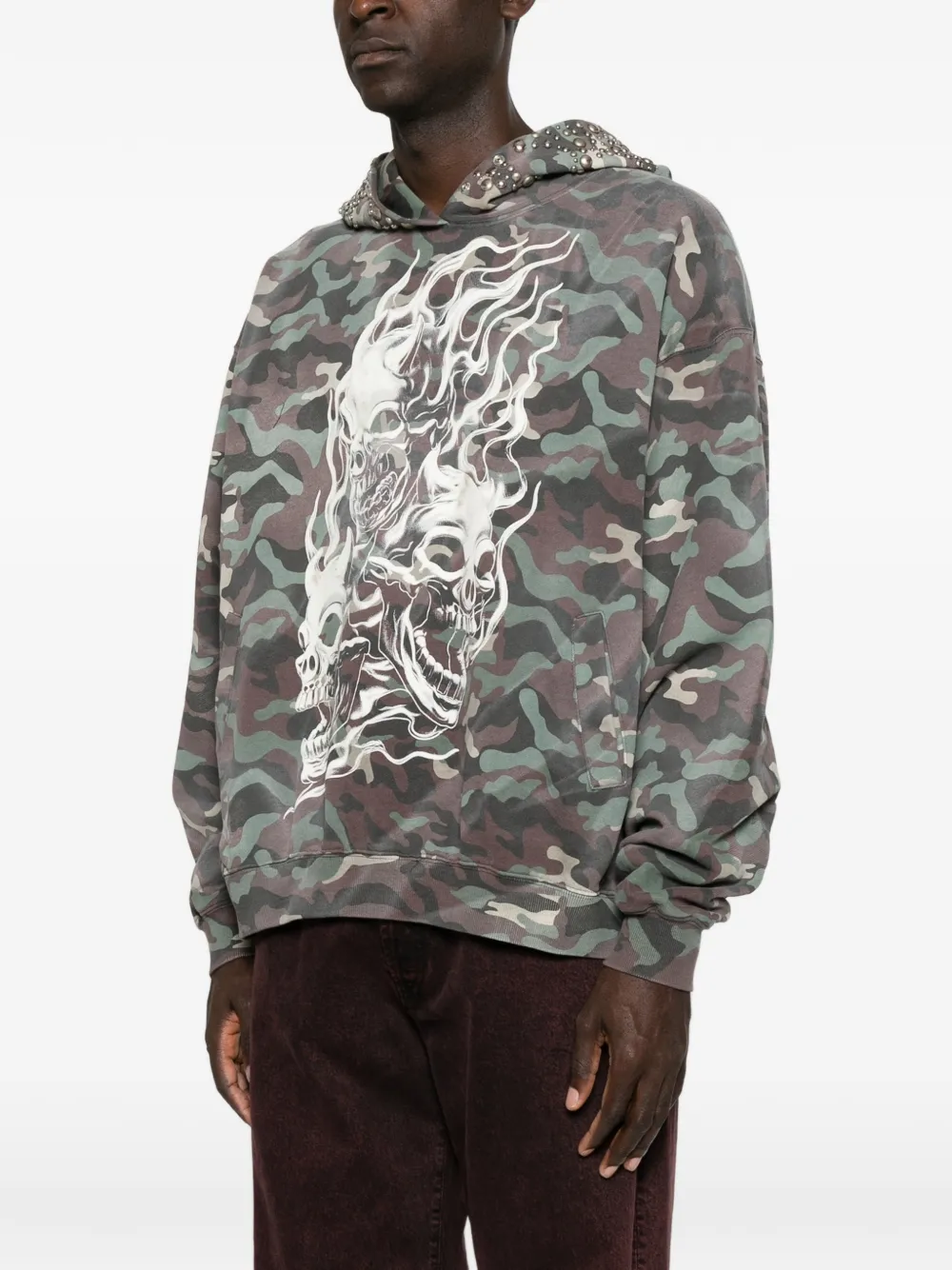 THUG CLUB Hoodie met doodskopprint en camouflageprint Groen