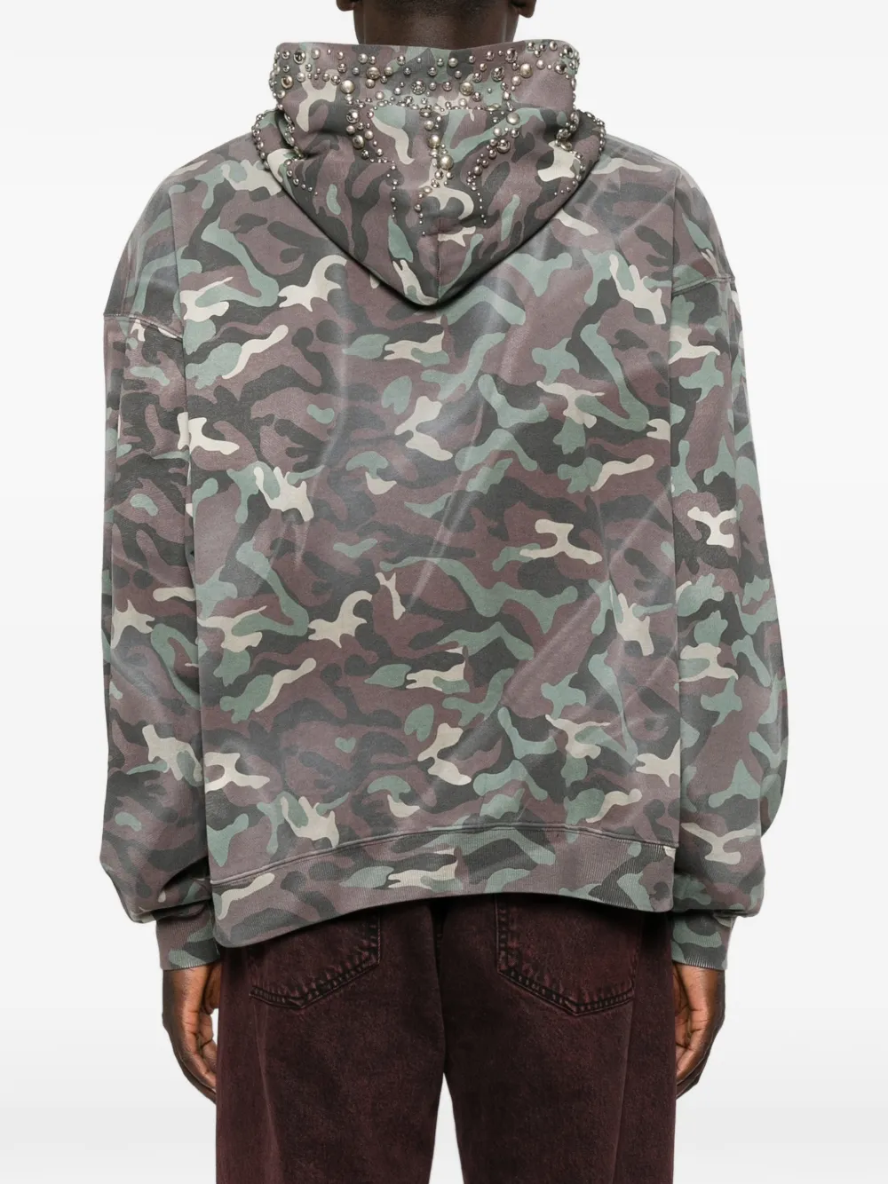 THUG CLUB Hoodie met doodskopprint en camouflageprint Groen