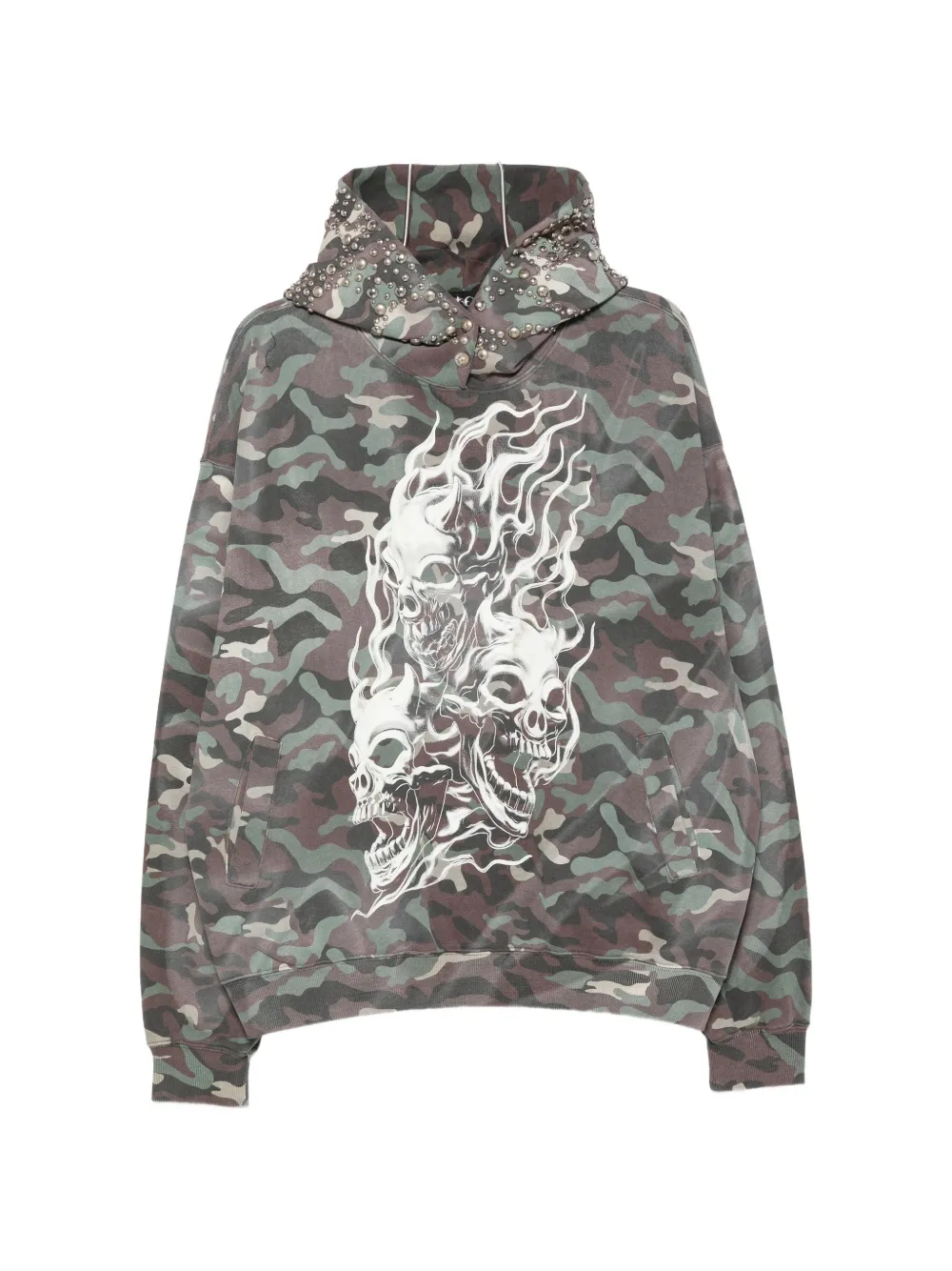 THUG CLUB skull-print camouflage hoodie - Green