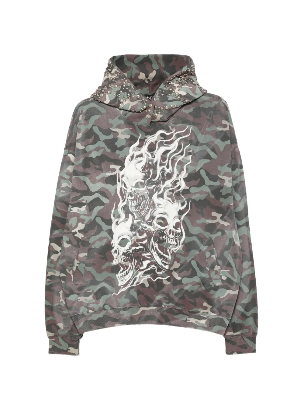 THUG CLUB skull-print camouflage hoodie - Green