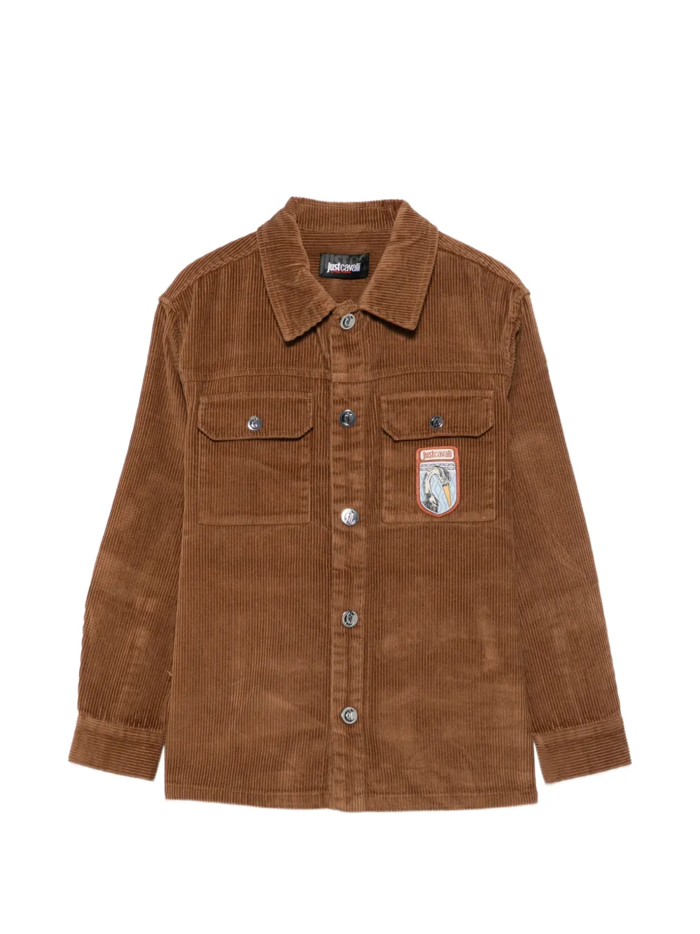 Roberto Cavalli Junior corduroy logo-patch shirt Bruin