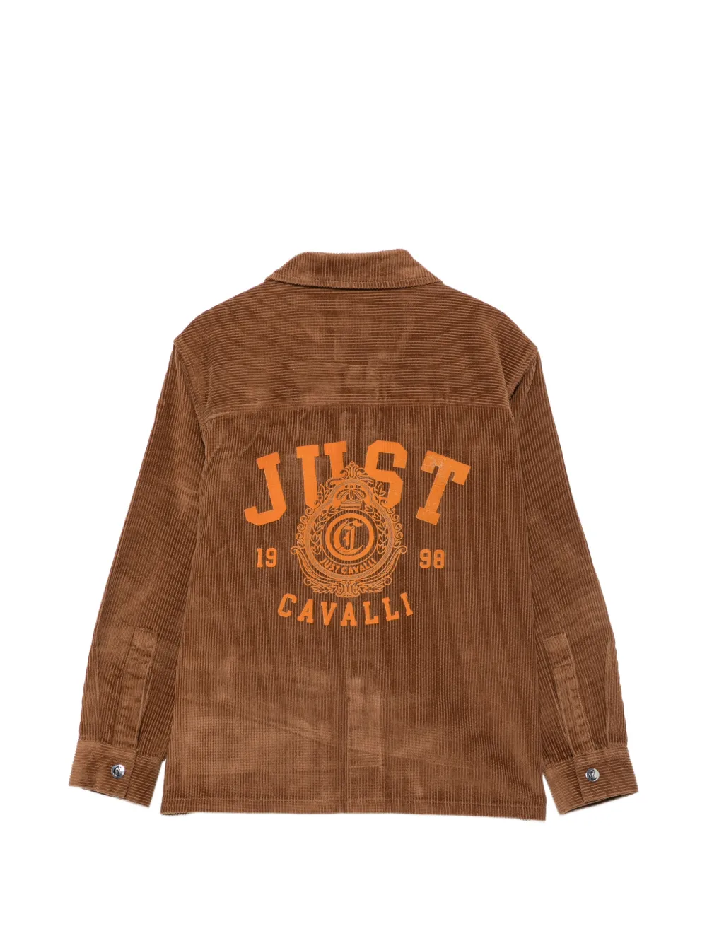 Roberto Cavalli Junior corduroy logo-patch shirt Bruin