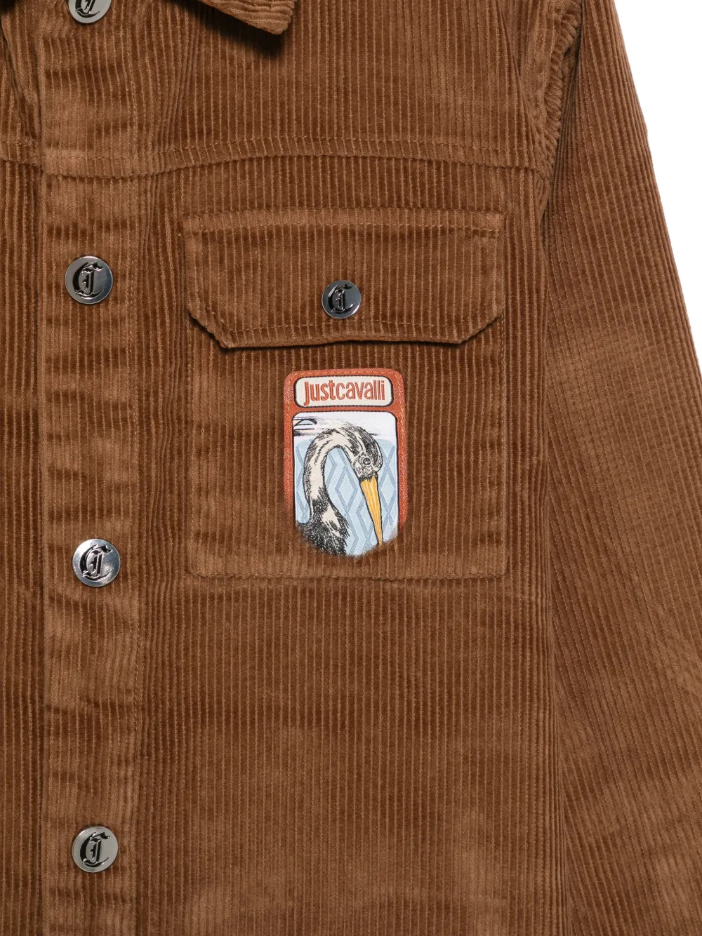 Roberto Cavalli Junior corduroy logo-patch shirt Bruin