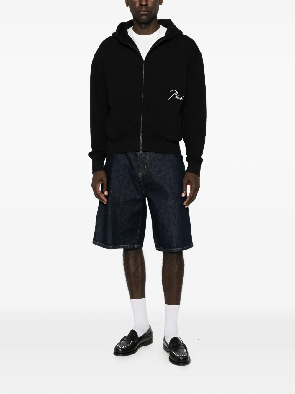 RHUDE logo-embroidered zip-up hoodie Zwart