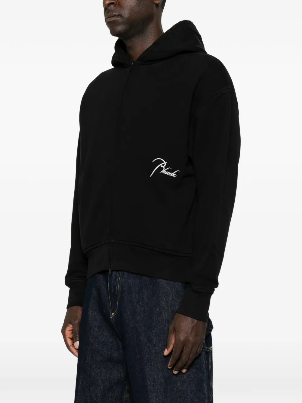 RHUDE logo-embroidered zip-up hoodie Zwart