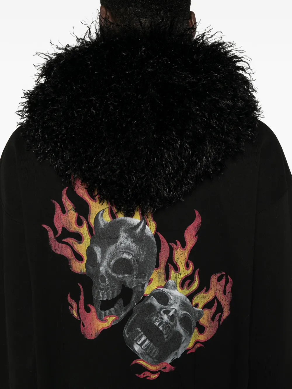 THUG CLUB Hoodie met afwerking van imitatiebont en grafische print Zwart