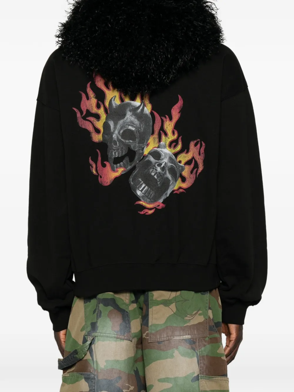 THUG CLUB Hoodie met afwerking van imitatiebont en grafische print Zwart