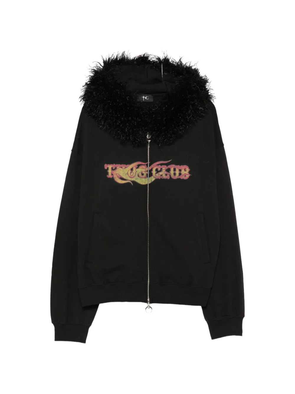 THUG CLUB faux-fur trim graphic-print hoodie - Black
