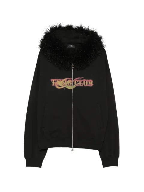 THUG CLUB hoodie con ribete de pelo artificial y estampado gráfico
