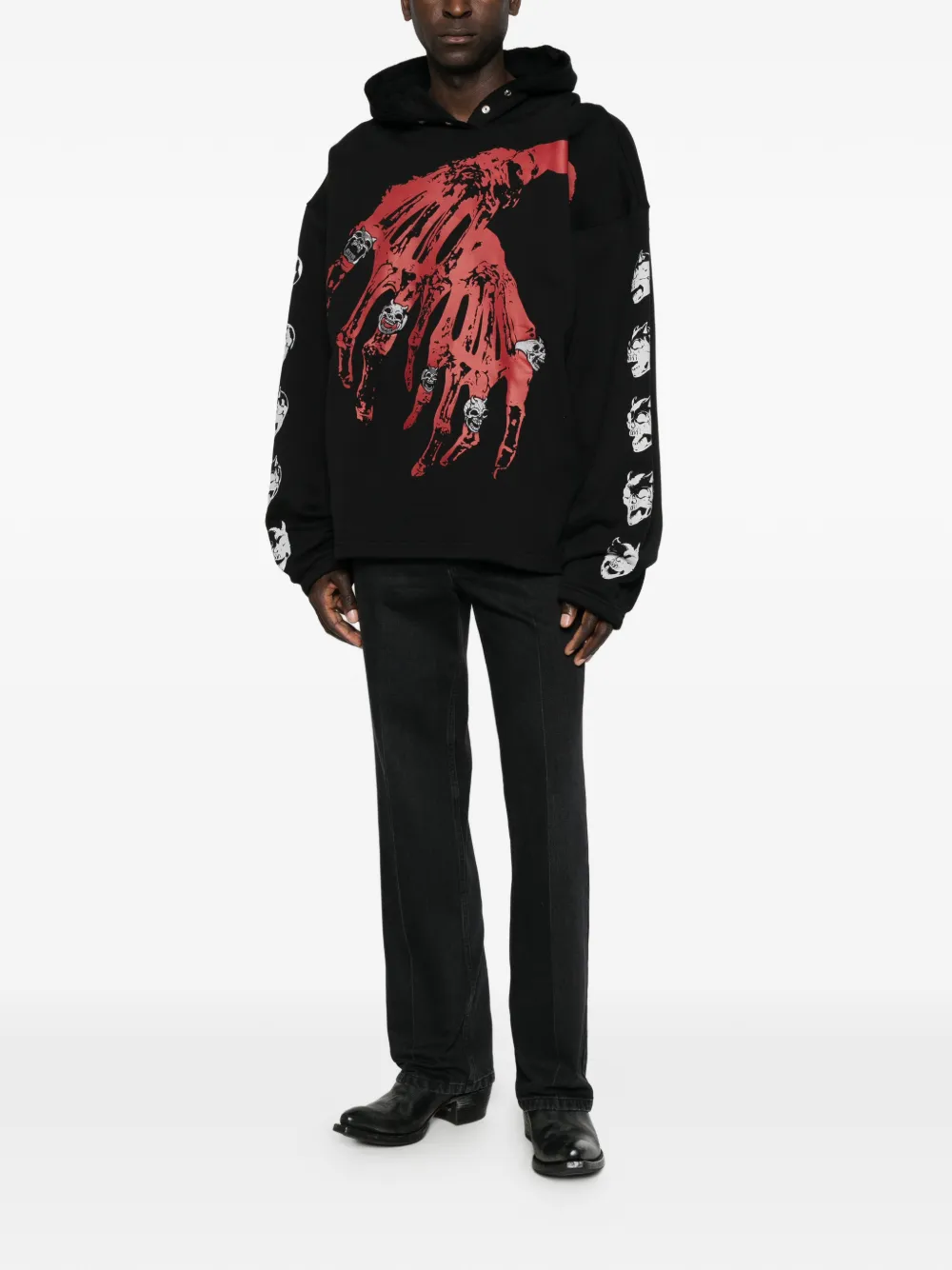 THUG CLUB Hoodie met drukknoop en grafische print Zwart