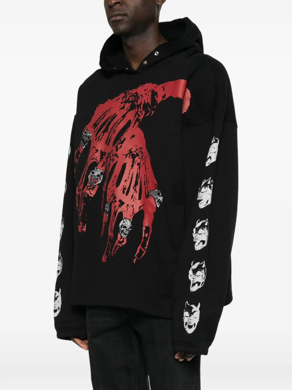 THUG CLUB Hoodie met drukknoop en grafische print Zwart