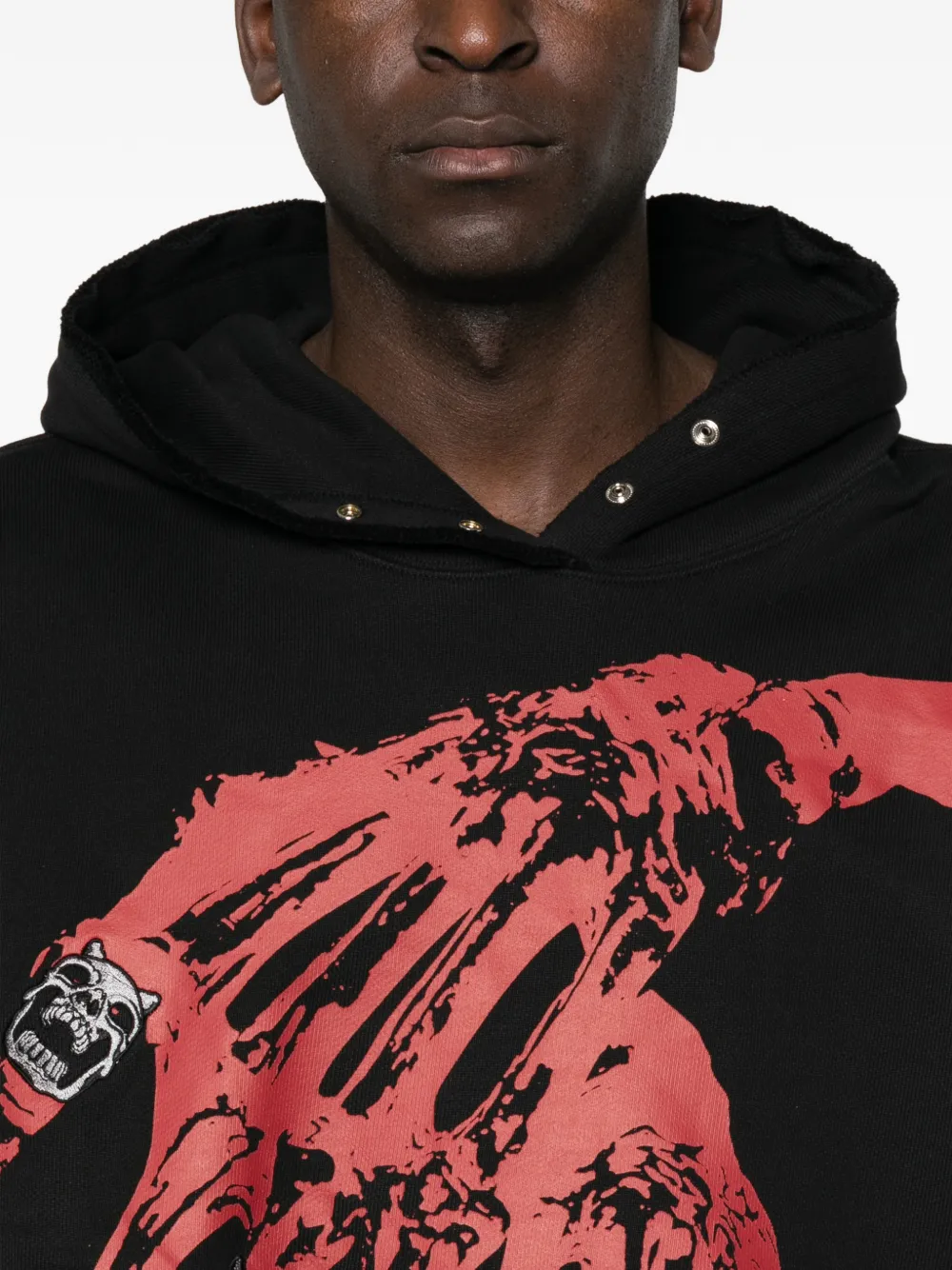 THUG CLUB Hoodie met drukknoop en grafische print Zwart