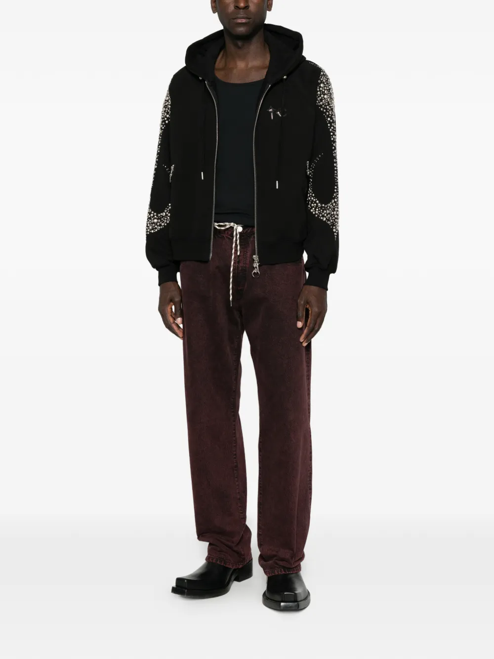 THUG CLUB Hoodie verfraaid met studs en rits Zwart